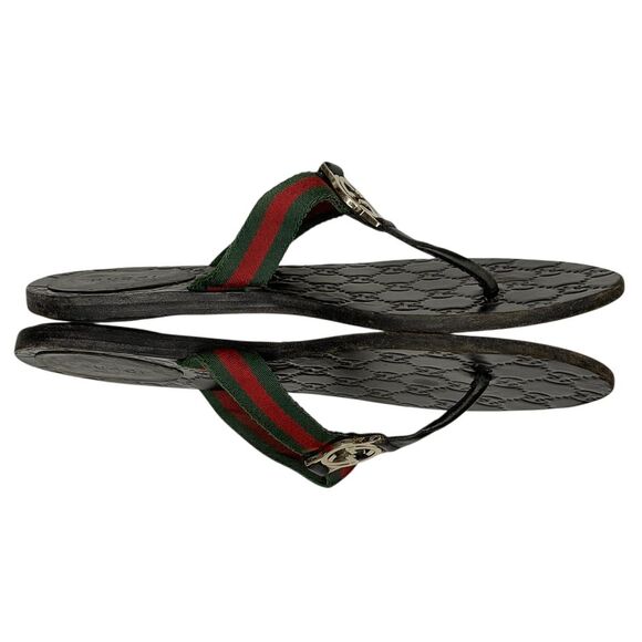 Gucci GG Web Stripe Thong Sandals EU 38.5 US 8.5 Black Flip Flop Slide Flat Heel - Picture 5 of 10